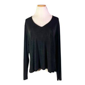 Chico's Travelers Size 3 (XL) Slinky Knit Black V-Neck Top
